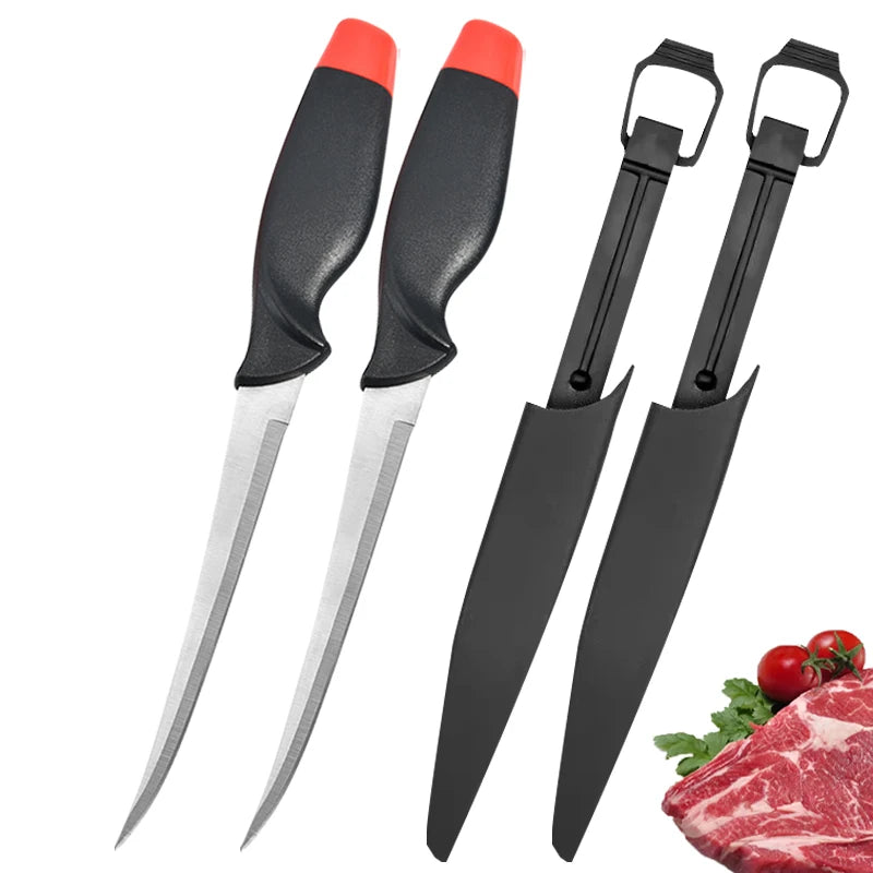 Stainless Steel Fish Filleting Knife Meat Cutting Fish Killing Knives Multifunctional Fruit Knife Sharp Butcher Knife with Cover