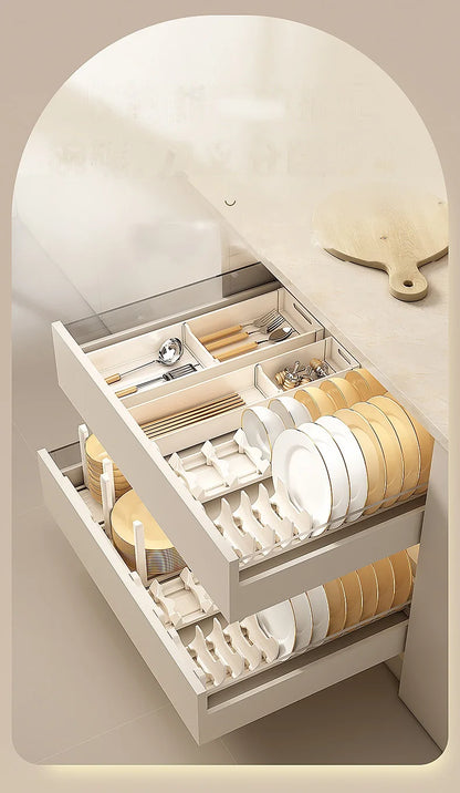 HeMu Adjustable Dish Rack, Expandable Plate Organizer for Kitchen Cabinet, Suitable for 6-9 Inch Bowls/Plates Kitchen Organizer