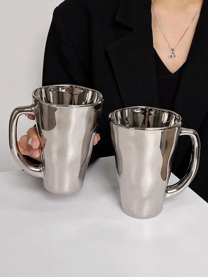 Creative Silver Mug with Handle Milk Cup Coffee Cup Modern Simple Universal Water Cups Drinkware Home Decoration Gift