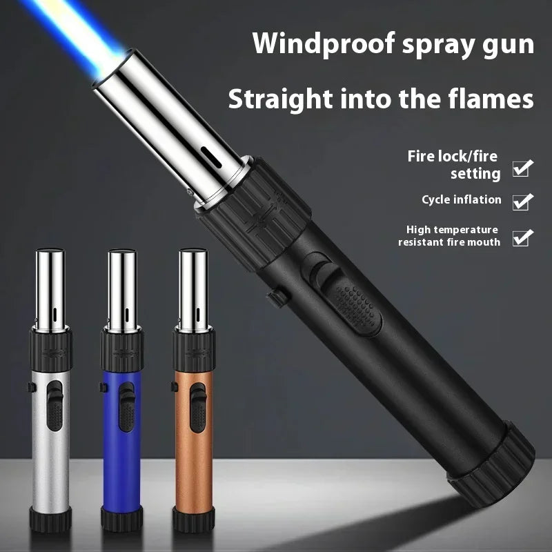 Metal Gas Lighter Powerful Kitchen Cooking Torch Turbo Flame Jet Outdoors BBQ Barbecue Smoking Accessories Windproof Lighters