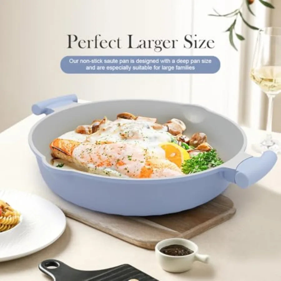 Ceramic Frying Pan Skillet Nonstick with Lid 14 Inch Large Deep Saute Pan Big Induction Pan Non Stick 2-1 Cooking Cookware with