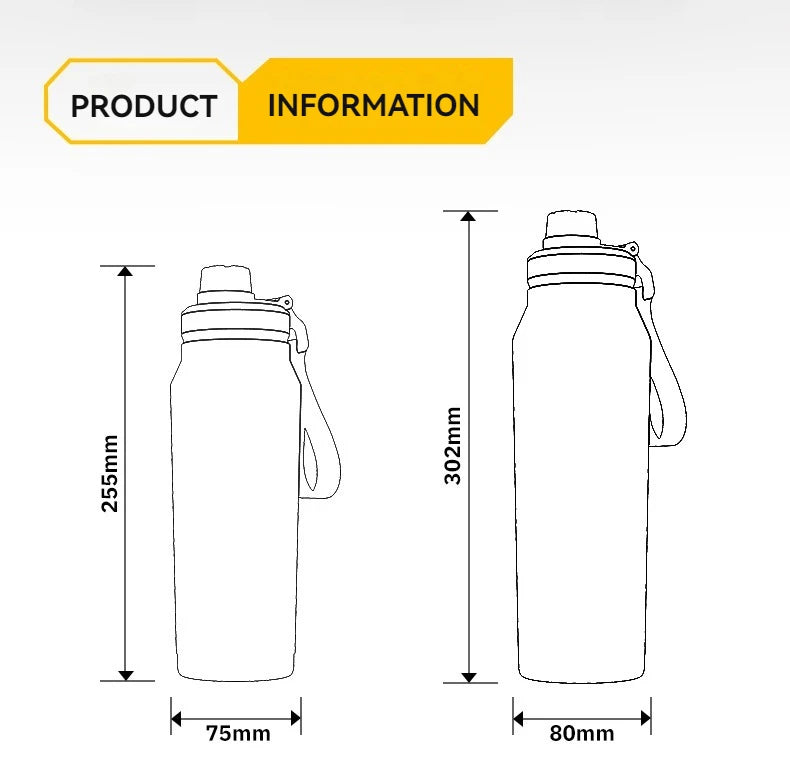 1L Insulated Cold Water Bottle Thermos Stainless Steel Tumbler Qutdoor Sports Handle Vacuum Flasks Double Wall Cup