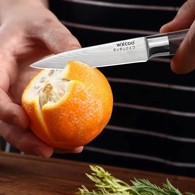 WXCOO Professional Chef Knife Damascus Japanese Stainless Steel Kitchen Boning Knives Set with Roll Canvas Bag