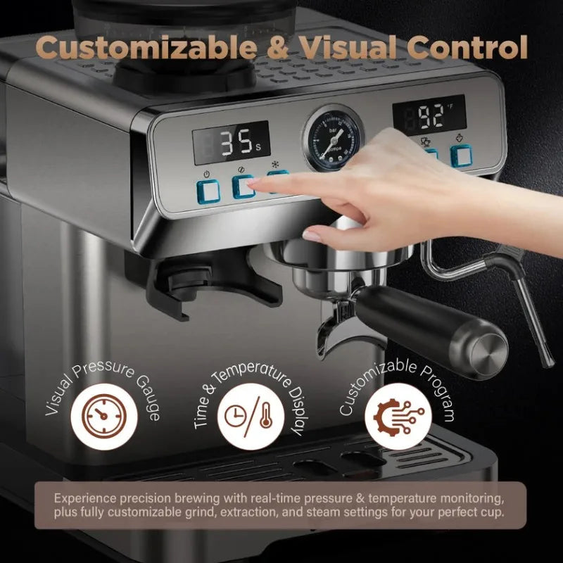 Professional Espresso Machine Smart 20 Bar Semi-Automatic Espresso Machine with Grinder Household Hotel Classic Coffee Maker