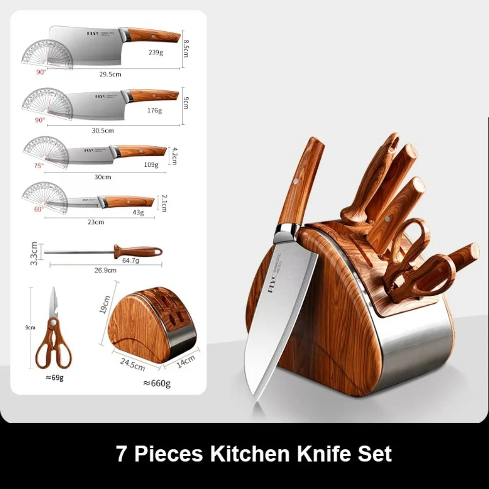 Professional Full 7 PCS Knife Set Stainless Steel Kitchen Knives Sets Best Kitchen Slicing with Knife Storage Block for Easy Kit