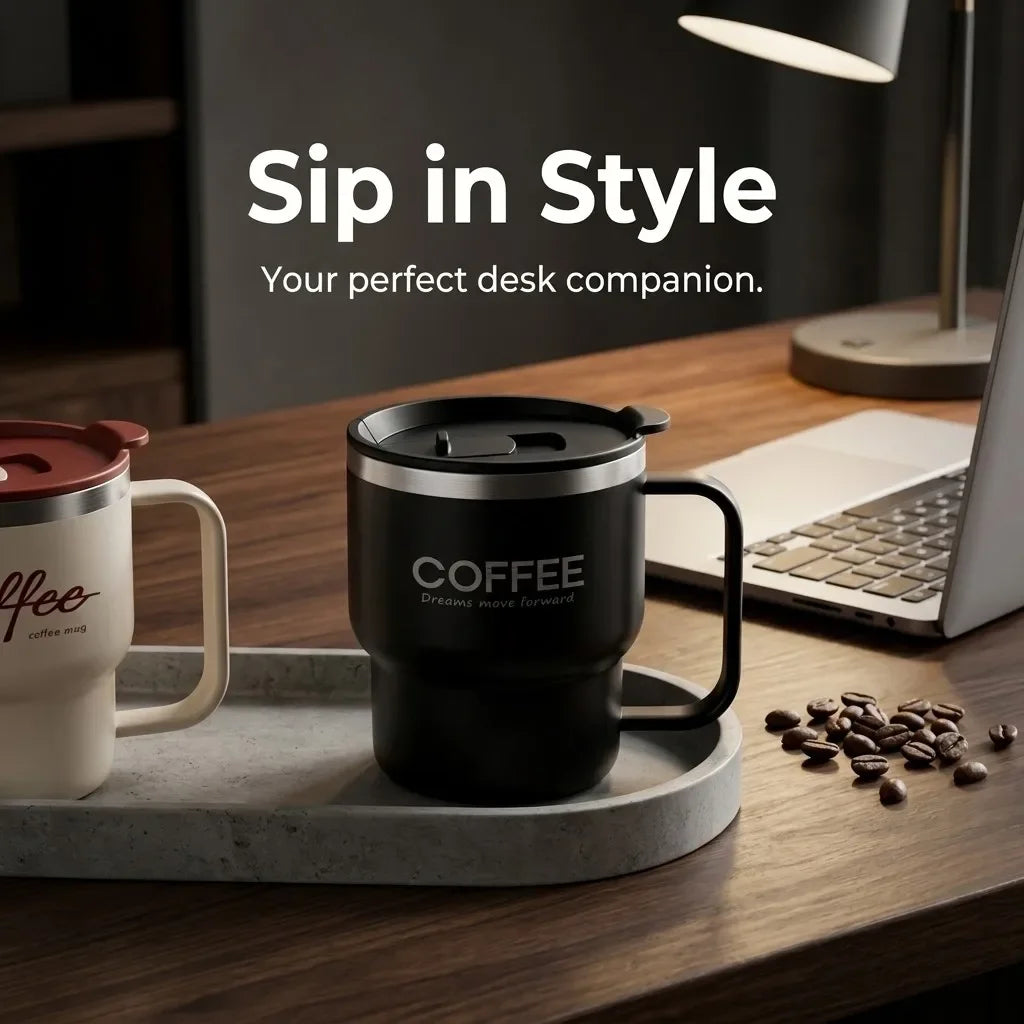 Sealed Thermal Water Cup With Handle Portable 304 Stainless Steel Double Insulated Coffee Mug Travel Office Milk Coffee Cup