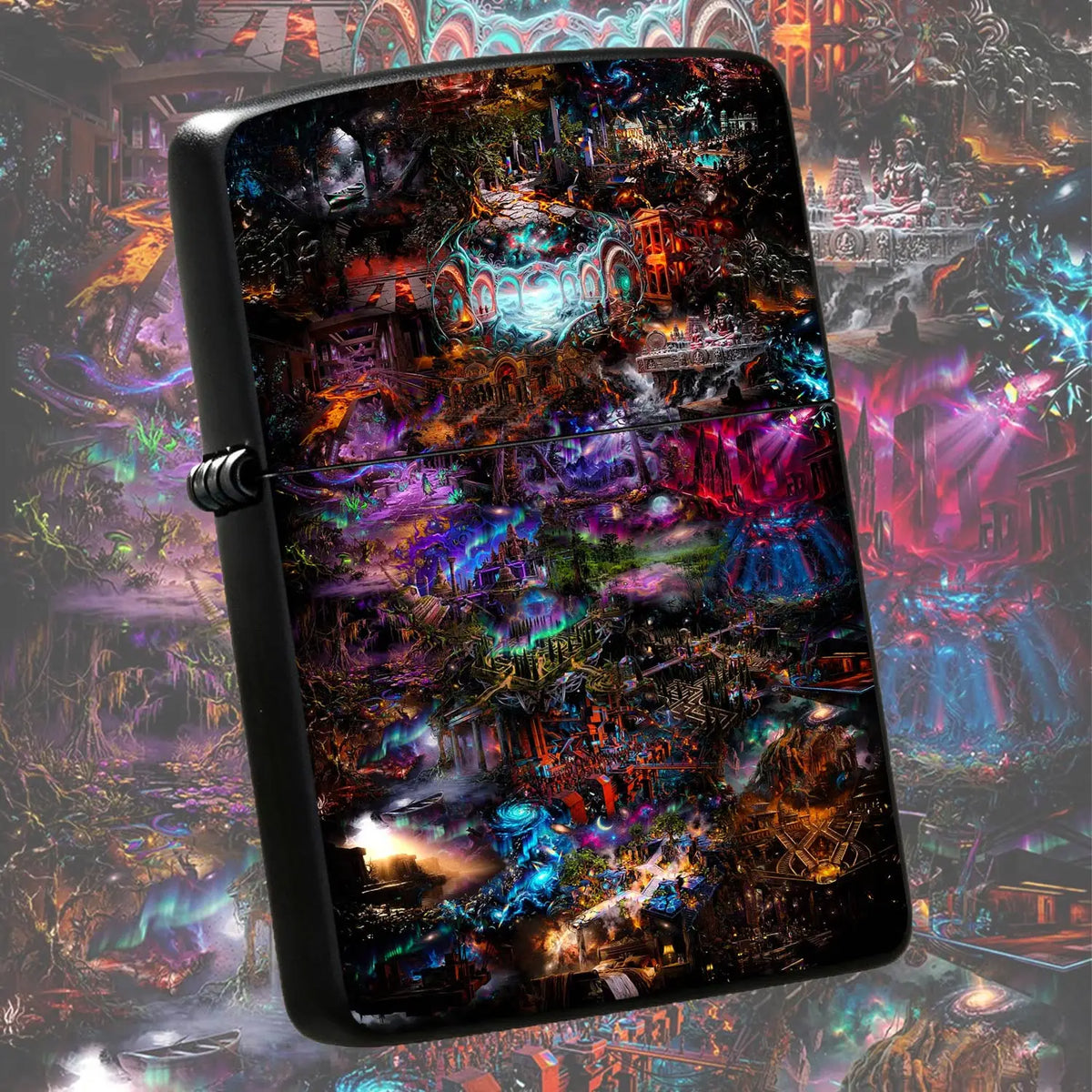 Psychedelic Surreal Fantasy Art Print Lighter Sticker Vibrant Cyber Anciet Style Unique Aesthetic Portable Item For Daily Gathering Outdoor Use Ideal Creative Gift For Personal All Scenario Available A Humorous And Interestin