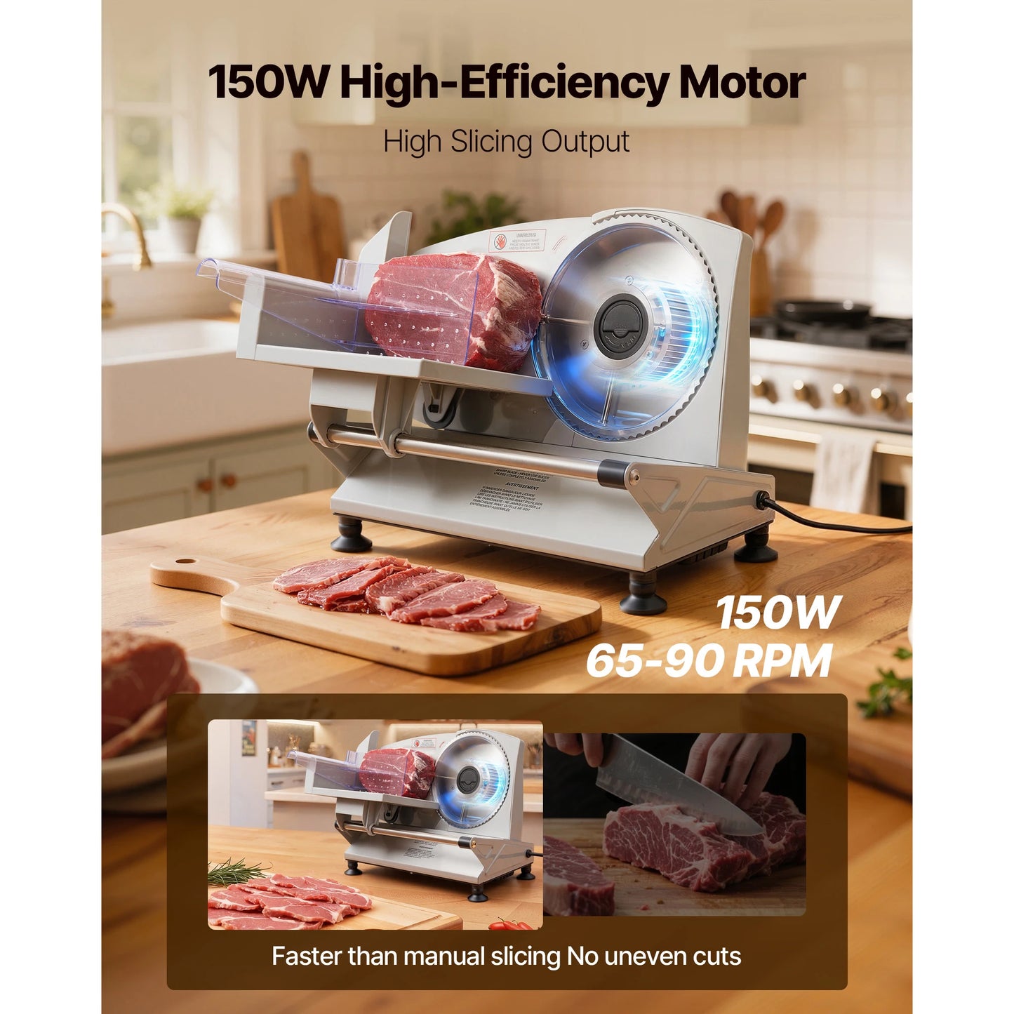 SucceBuy 6.7-8.7inch Meat Slicer Electric Deli Slicer Machine with two SUS420 Blades Food-Slicer for Meat Ham Baguett, Steak