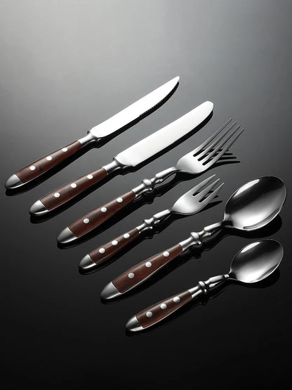 6-piece stainless steel tableware set, including knife fork and spoon set, kitchen knife and dining utensils such as steak knife