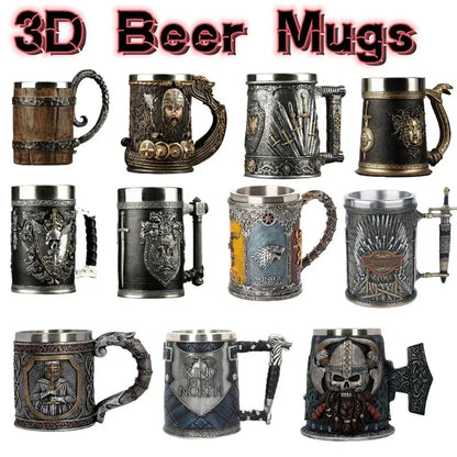 3D Beer Mugs Coffee Cups Gothic Goblet Iron Tankard Stainless Steel Resin Wine Glass Mug 600ML Skull Father's Day Gift 1 pcs