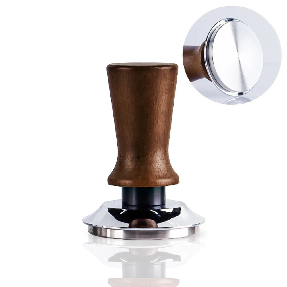 51/53/58MM Coffee Tamper Self-rebounding Springs Design Coffee Leveler Wood Handle Flat/threaded Bottom Coffee Powder Press