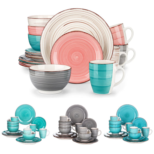 vancasso 16/32 PCS Porcelain Dinner Set Mix-Color Vintage Ceramic Tableware Set with 4pcs Dinner Plate/Dessert Plate/Bowl/Mug