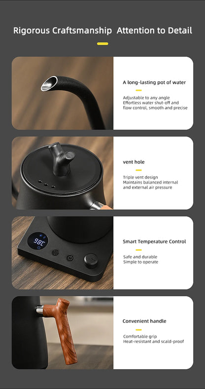1L 1000W Gooseneck Electric Kettle Smart Teapot with Temperature Control for Precision Hand Brew Coffee Pouring Pot