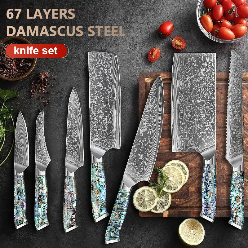 1-7 PCS Kitchen Chef Knife Set Super Sharp Japanese Damascus Steel knife Professional Meat knife Premium Kitchen cooking tools