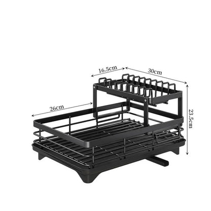 Kitchen Dish Drain Rack Plates Bowls Chopsticks Carbon Steel Storage Rack with Drain Board Sink Countertop Tableware Storage