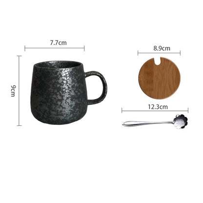 YWDL 350ml Japanese Ceramic Coffee Mug With Lid And Spoon Milk Breakfast Cups Home Heat-resistant Teacup Tumbler Water Mug Gift
