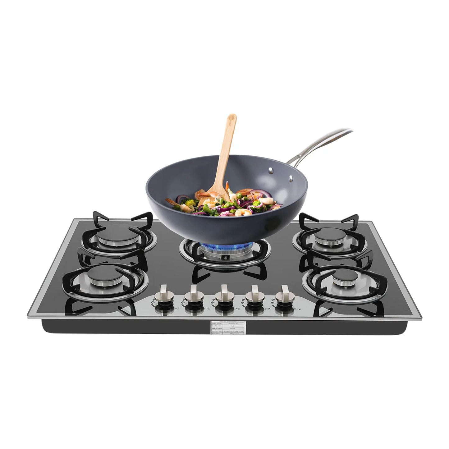 5 Burner Gas Hob Stainless Steel, LPG/NG Convertible Cooktop With 5 Individual Burners, Natural Gas Cooktop With Cast Iron Grates for Kitchen
