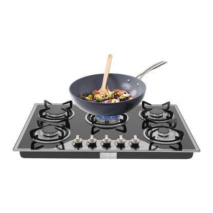 5 Burner Gas Hob Stainless Steel, LPG/NG Convertible Cooktop With 5 Individual Burners, Natural Gas Cooktop With Cast Iron Grates for Kitchen