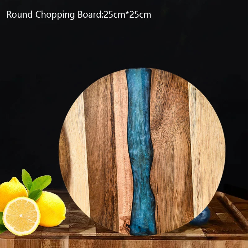WXCOO Round Acacia Wood Resin Chopping Board Kitchen Cutting Board for Steak Snacks Fruit Board Food-Safe Cutting Board Thicken