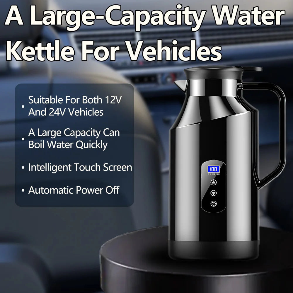 Portable Car Hot Kettle 1.5L Large Capacity 304 Stainless Steel Portable Water Heater Auto Travel 12V 24V For Coffee Tea