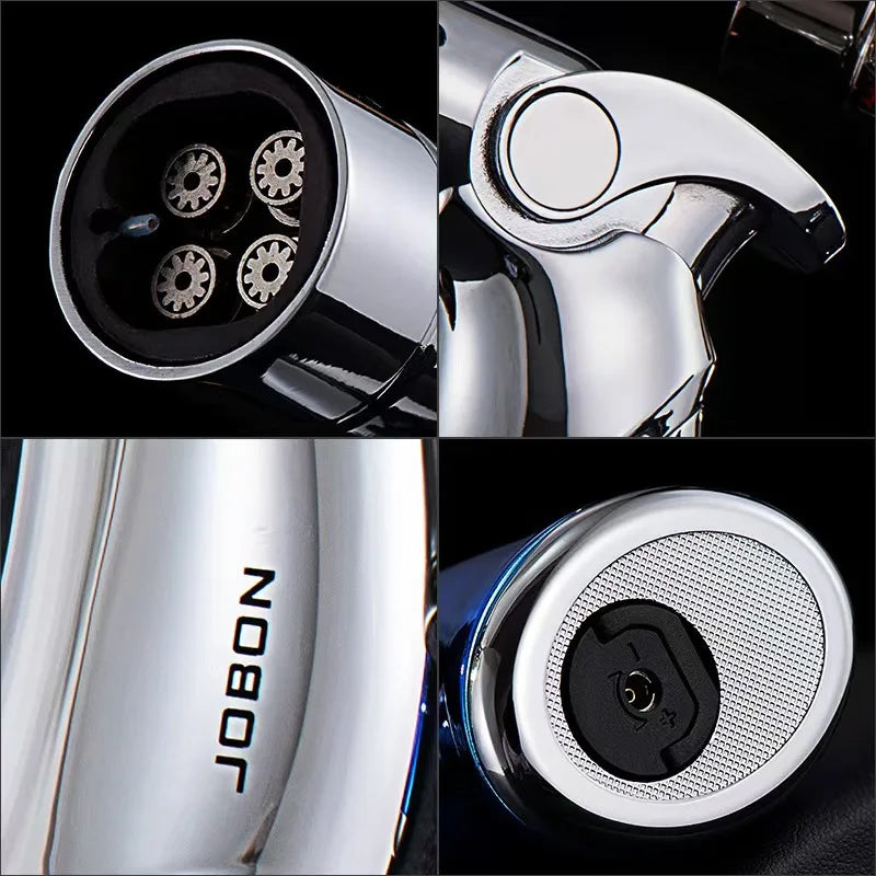 JOBON 4 Flame Jet Butane Gas Spray Gun Lighter Outdoor Windproof Metal Kitchen Baking BBQ Cigar Tool