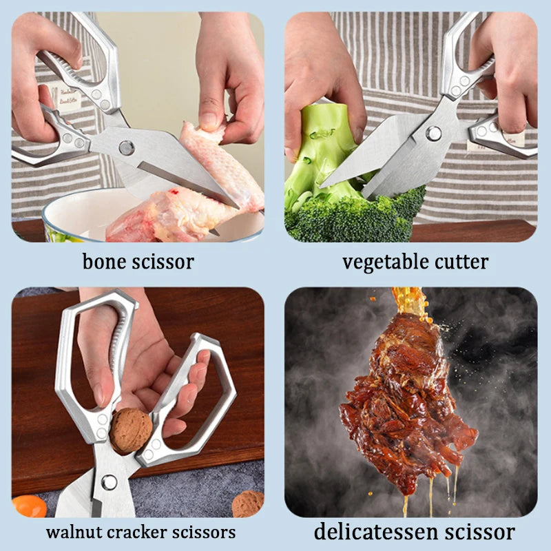 WXCOO Professional Scissor Set Stainless Steel Kitchen Knives BBQ Meat Cutting Japanese Santoku Knife Kitchen Supplies