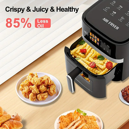 This 5-Quart Air Fryer Is an 8-In-1 Electric Hot Air Oven Equipped with an LED Touchscreen, Ensuring Even Heating of Food with a