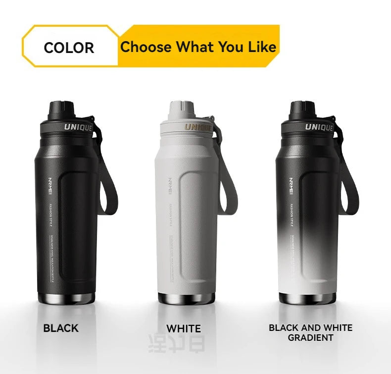 1L Insulated Cold Water Bottle Thermos Stainless Steel Tumbler Qutdoor Sports Handle Vacuum Flasks Double Wall Cup