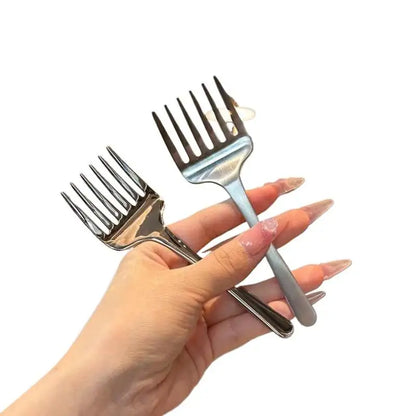 Creative Korean Single Handle Six-tooth Stainless Steel Dessert Fork Fruit Fork Portable 304 Stainless Steel Cake Fork