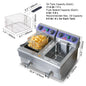 SucceBuy  12L Electric Deep Fryer w/Dual Removable Tanks Commercial Countertop  Fryer for Chicken French Fries Frying Chips