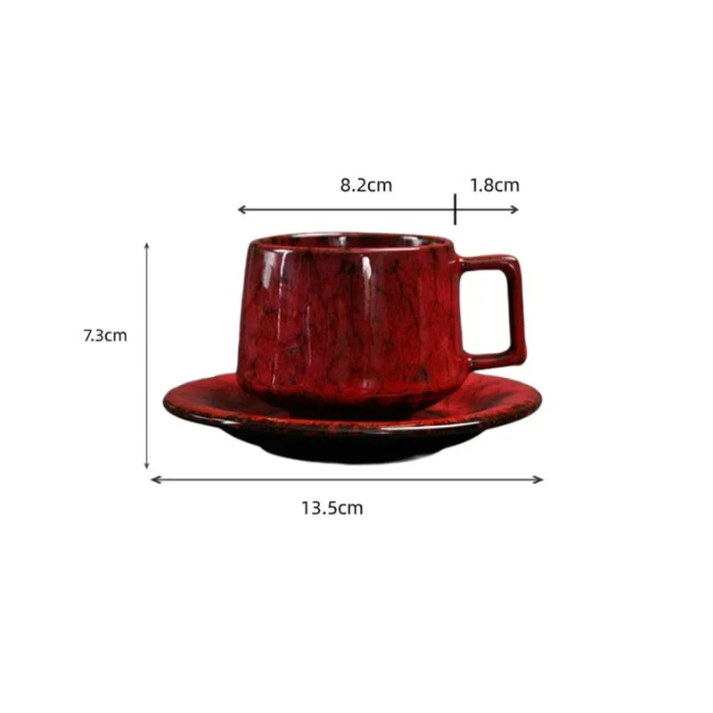Traditional Arabic Coffee Cup and Dish Set Middle Eastern Style Kiln Transformed Coarse Ceramic Retro Handmade Mug
