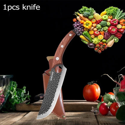 WXCOO 1~4pcs Kitchen Knife Set Stainless Steel Handmade Forged Meat Cleaver Boning Fruit Slicing Butcher Knife Cutting Board