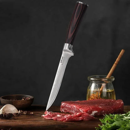 WXCOO Professional Chef Knife Damascus Japanese Stainless Steel Kitchen Boning Knives Set with Roll Canvas Bag