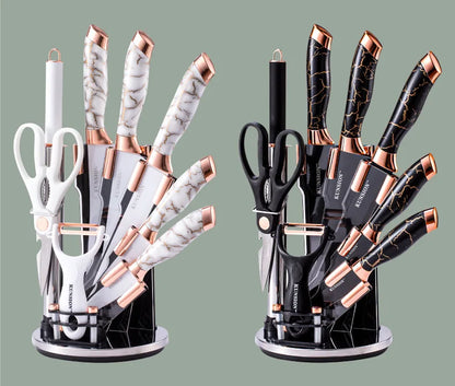Kitchen Knife 9pcs Acrylic Knife Holder Stainless Steel Slicing Knife Bread Knife Fruit Knife Chef Knife