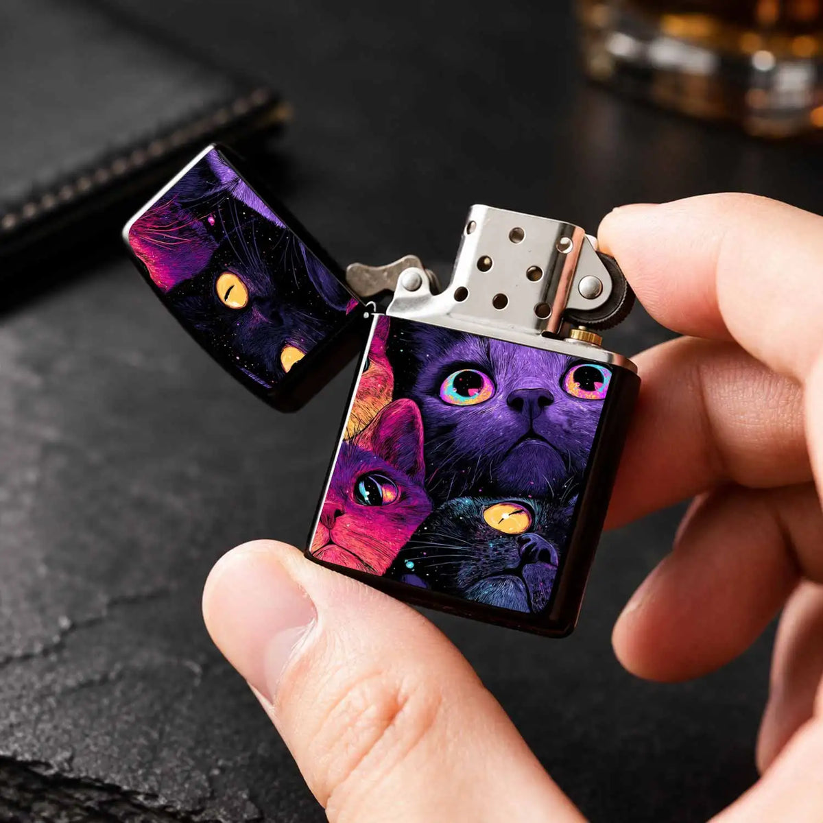 Vibrant Starry Cat Pattern Portable Lighter Stylish Creative Versatile Daily Use Accessory Ideal For Outdoor Home Scenes Thoughtful Unique Gift For Friends And Cat Lovers Chic Eye-Catching Practical Carryaround Item For All O