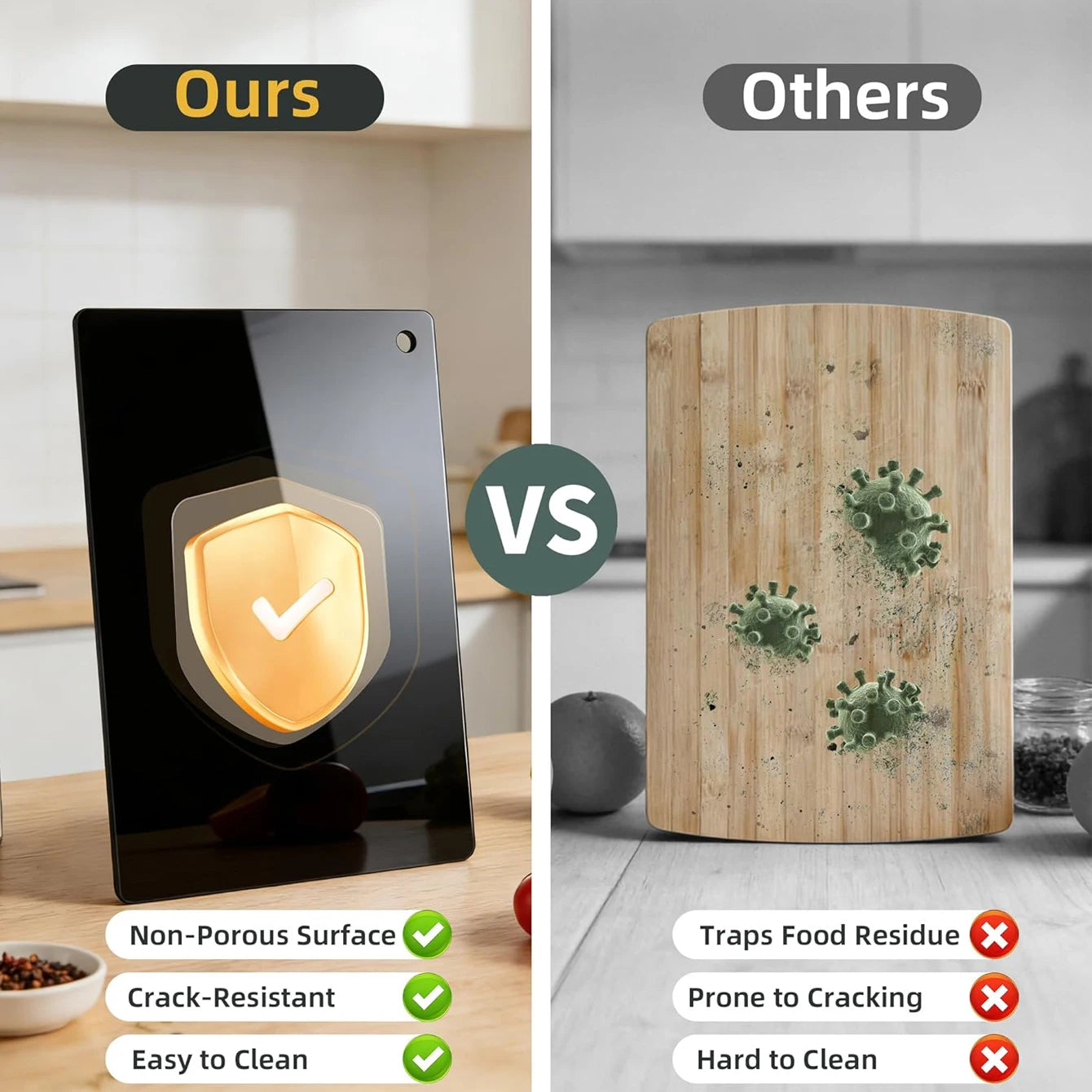 Kitchen cutting board, 15.3 * 11.8 inch transparent black cutting board with hanging holes, non slip cutting board for cooking,