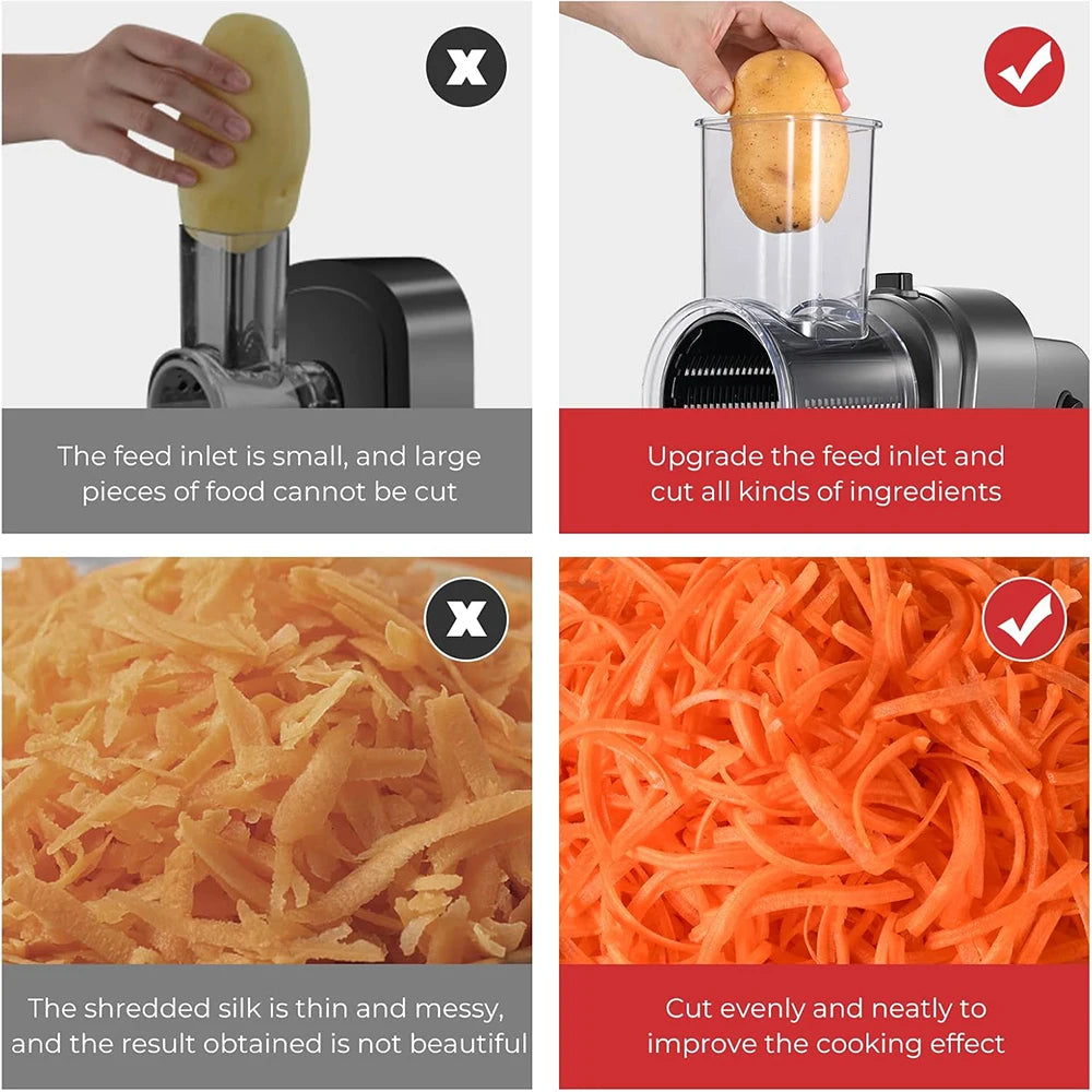 LMETJMA 250W 5 in 1 Electric Vegetable Slicer Shredder Automatic Salad Shooter Machine Cheese Grater Carrot Cabbage Cutter JT253