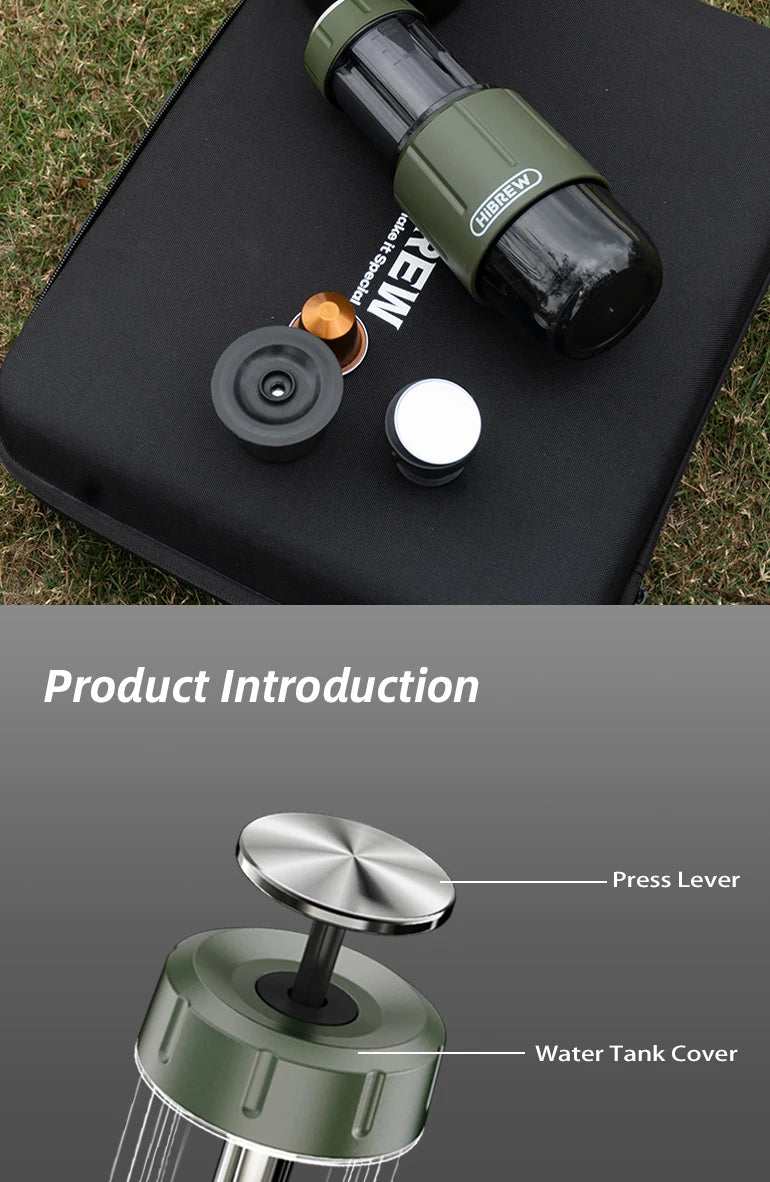 HiBREW 2 in 1 Portable Coffee Machine Hot/Cold Water Manual Espresso Maker For Capsule & Ground Hand Press Brewer H4D