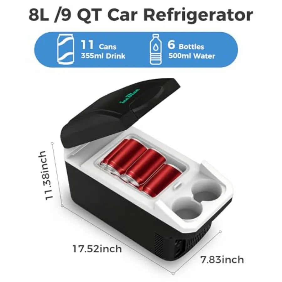 Electric Cooler with Type-C, 8 Liter/11 Cans Mini Fridge with Belt, 9V Type-C Thermoelectric Dual-use Car Refrigerator, Car Fri