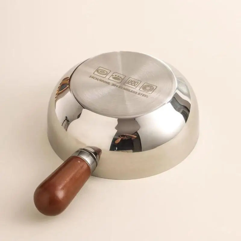 ♥Stainless Steel Saucepan with Wooden Handle - Single-Size Cookware for Boiling/Sauces, Induction & Gas Stove Compatible Pan