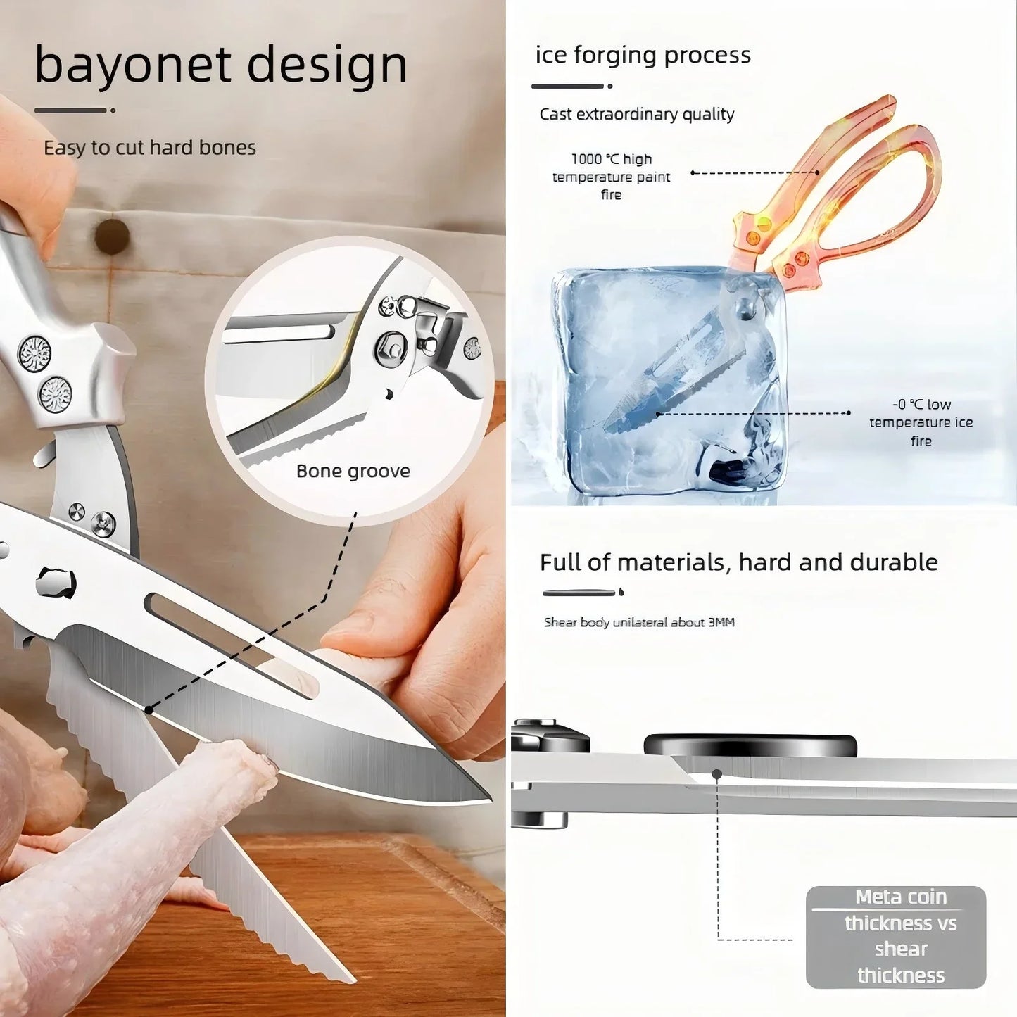 Multi-functional Kitchen scissors food grade stainless steel strong chicken bone scissors home chicken duck goose bone scissors