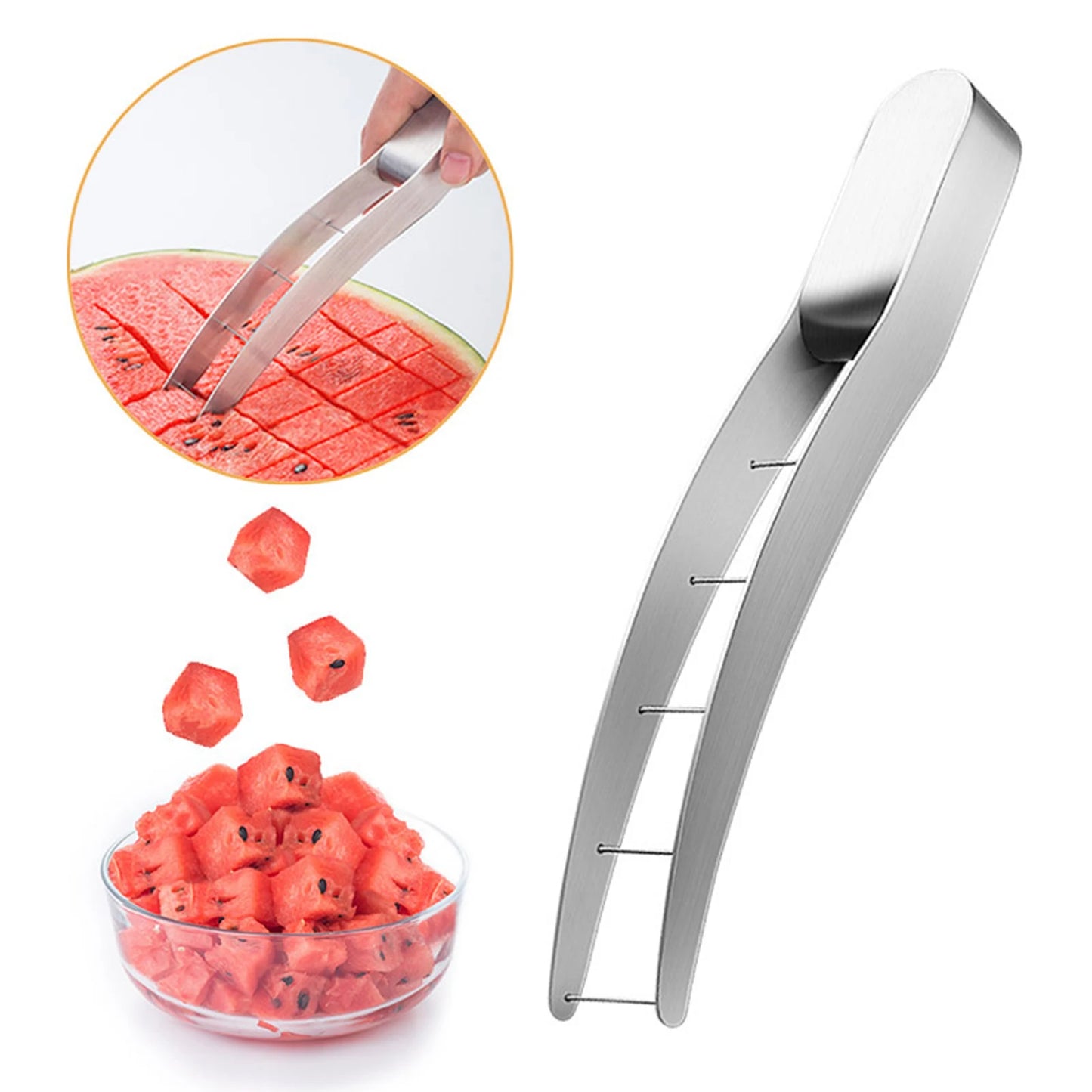 Stainless Steel Watermelon Slicer Cutter Tool for Quick Cube Cutting for Fruit Salad Outdoor Camping Kitchen Gadget