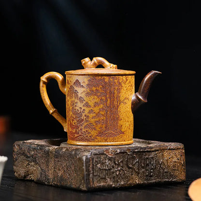 320ml Exquisite Yixing Purple Clay Teapots Handmade Bamboo Section Pot Raw Ore Section Mud Kettle Chinese Zisha Tea Set Gifts