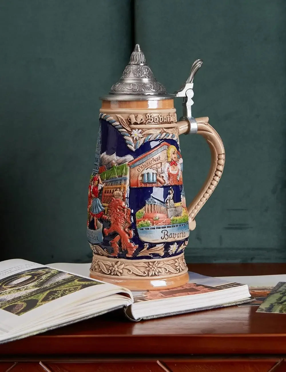 Beer Stein Mug German Munich Bavarian Viking Tankard with Petwer Lid Drinking Cups for Men's Gifts Big Capacity 1000ml