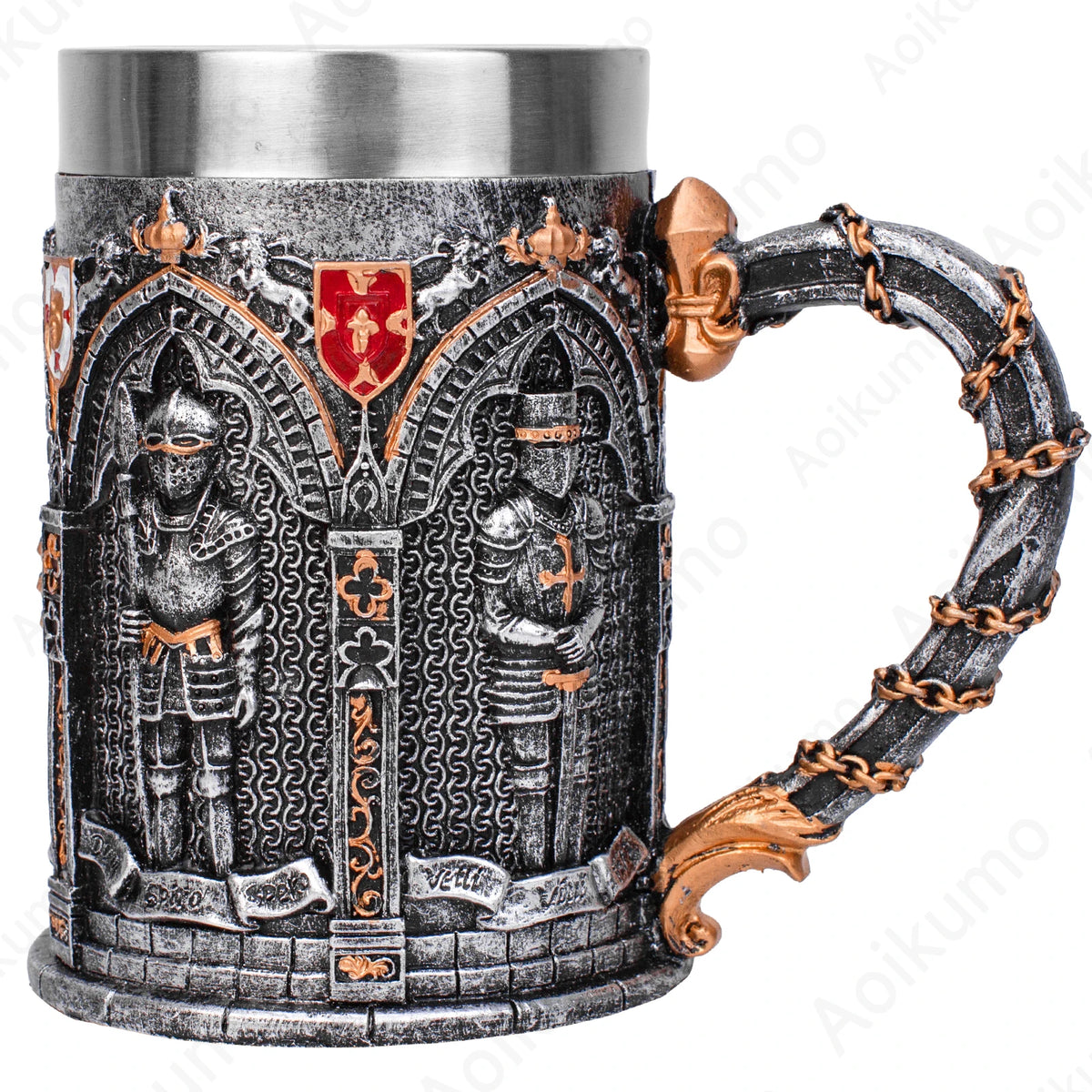 The Vow English Armoured Knight Latin Oath Beer Mug Tankard Stein 304 Stainless Steel Armoured Glove Chalice Goblet Wine Glass