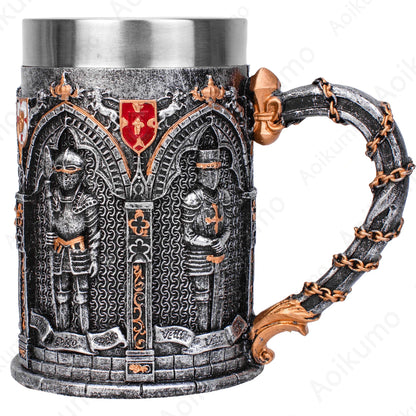 The Vow English Armoured Knight Latin Oath Beer Mug Tankard Stein 304 Stainless Steel Armoured Glove Chalice Goblet Wine Glass