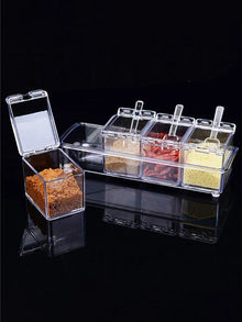 1PC Kitchen Spice Pot 4 Transparent Seasoning Boxes Storage Containers Seasoning Cans Acrylic Seasoning Boxes With Lids Spoons