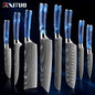 Stainless Steel Chef Knife Kitchen Knife Set 1-8Piece Razor-Sharp Paring Knife, Boning Knife, Santoku Knife, Blue Resin Handle