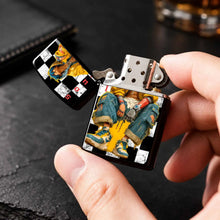 Stylish Cyber Blue-Haired Mechanical Themed Lighter, Black White Checkerboard Art Print Decor, Portable Ignition Tool For Camping Hiking Daily Gathering, Creative Unique Trendy Gift For Friends And Hobbyists, Versatile Practi