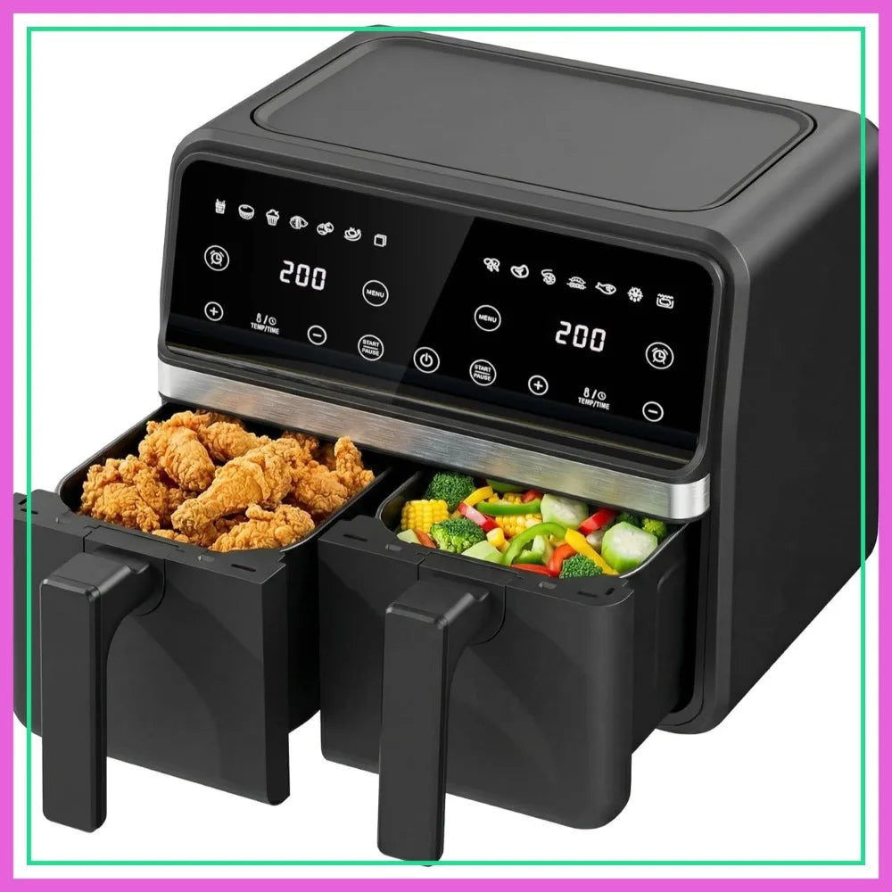 Dual Air Fryer 9QT (2x4.5QT) 2200W, 2 Independent Baskets, Sync & Match Cooking for Family